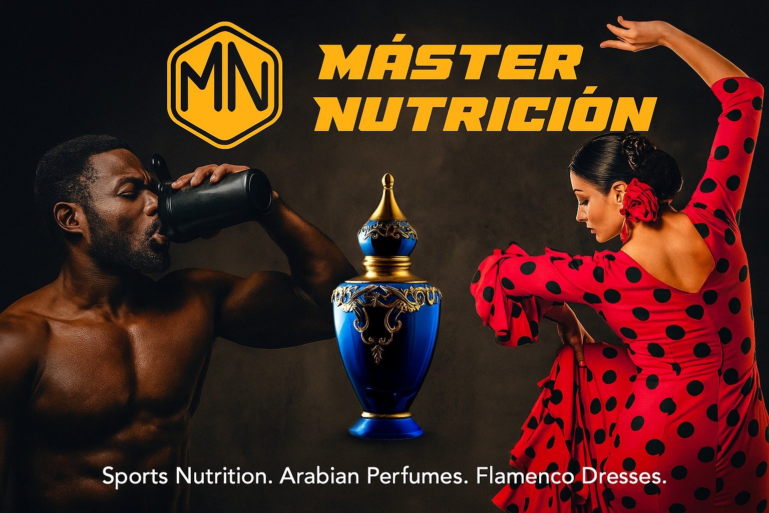 persona de color tomando suplementos de Nutricion y perfumes arabes con una persona bailando flamenco